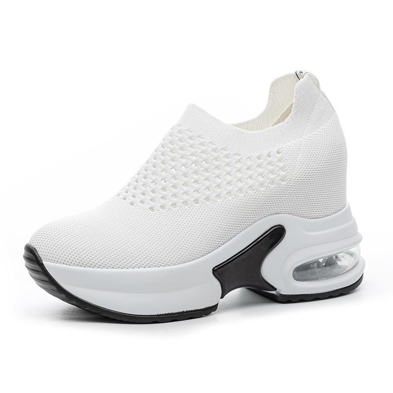 Inner Heightening Platform Women's Shoes 2025 Autumn New Lightweight Breathable Fly-woven Shoes Running Shoes Air Cushion Sports and Leisure Women's