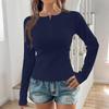 Women's Fashion Solid Color Round Neck Button Long Sleeve Top