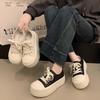 2025 Spring New Versatile Ugly Cute Round Head Platform Popular Muffin Canvas Shoes Women's Height Increase Big Head Casual Board Shoes
