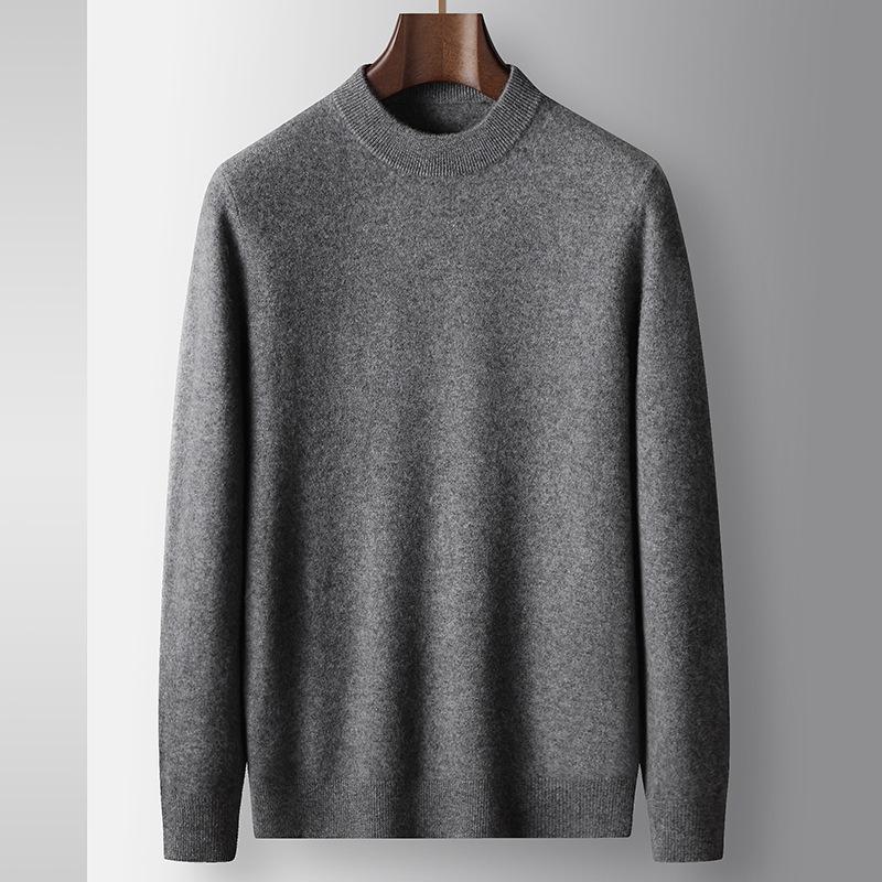 Autumn and Winter Semi-turtleneck Men's Business High-luxury Round Neck Solid Color Bottomed Knitted Sweater