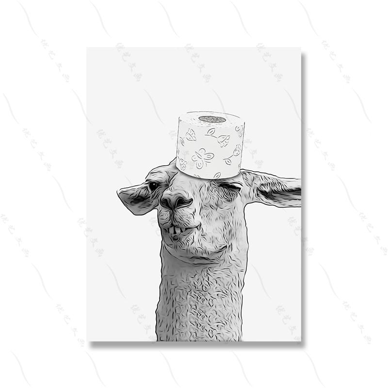 Bathroom Bunny Cat Dog Roll Paper Wall Art Canvas Painting Kids Room Decor Toilet Animal Poster Print Fashion Black White Murals