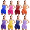 Girls Figure Skating Dress Round Neck Sleeveless Shiny Rhinestones Tiered Ruffled Skirt Dance Costume for Competition