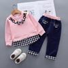 Danmo Baby Girl Clothes Spring Autumn Cotton Suit 0-4 Years Plaid Letter Printed Sweater Baby Girl Clothes Two-Piece Suit