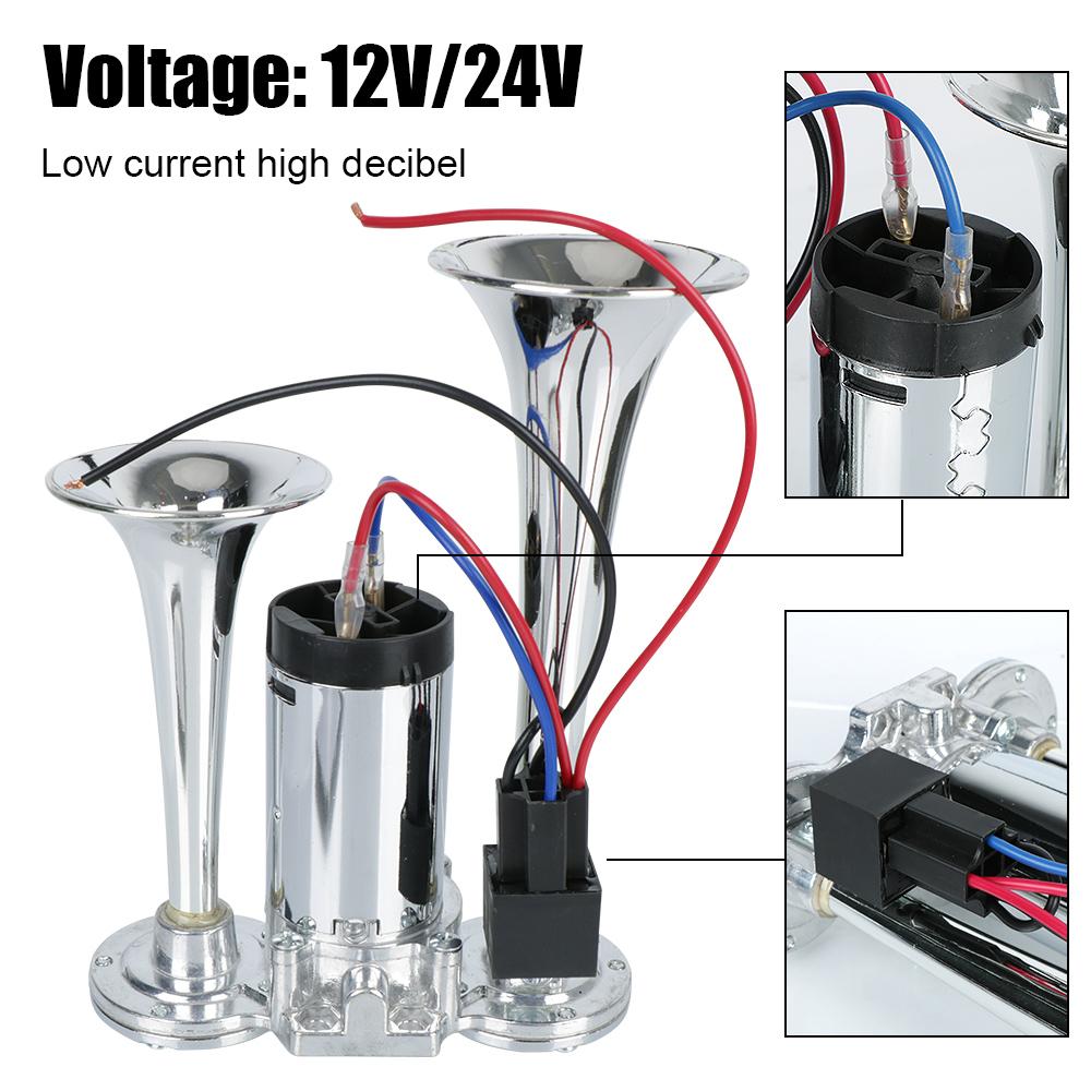Car Air Horn Set Electric Speaker For Motorcycle Boat Truck Dual Trumpets Super Loud 12V/24V 110dB with Wires and Relay Hooter