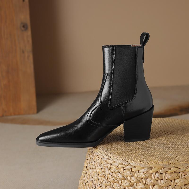 2024 New Autumn Women Boots Pointed Toe Chunky Heel Boots Genuine Leather Shoes for Women Concise Ankle Boots Platform Boots