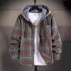 Men's Plaid Long Sleeve Hooded Jacket, Warm Fashion Casual Fall Coat