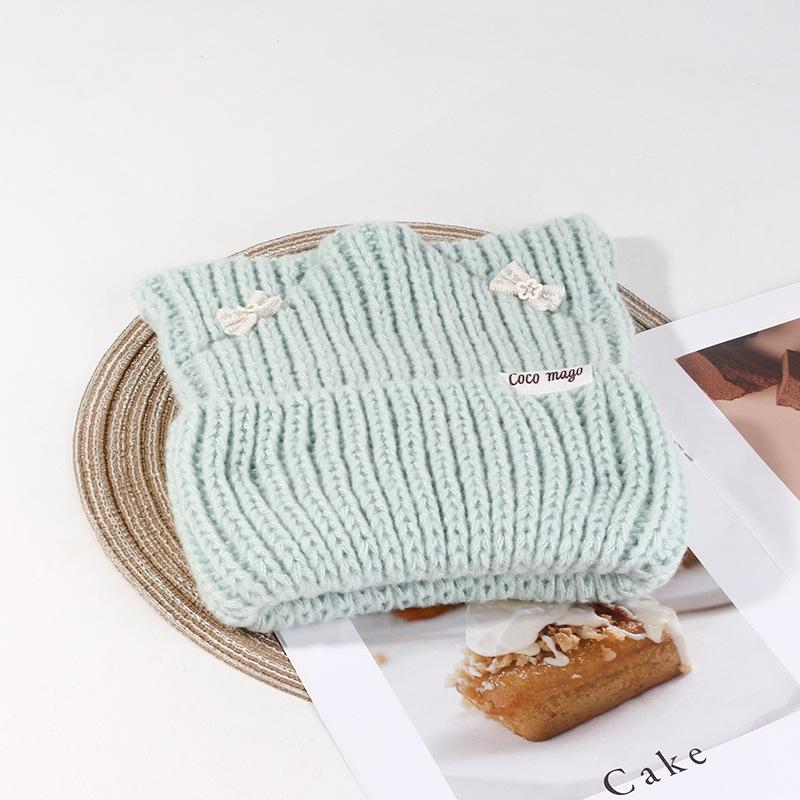 Korean Bow Hat Women's Cute Cat Ear Knitted Hat Outdoor Warm Versatile Wool Hat Student Pullover Cold Hat