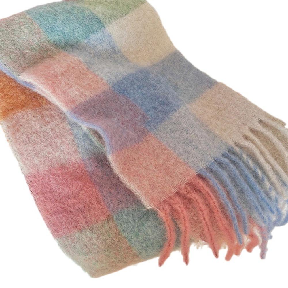Versatile Four Color Cashmere Scarf Long Tassel Rainbow Winter Plaid Shawl Gradient Tie Dye Scarf