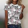 Retro Skull Print Summer Women's T-shirt Casual Short Sleeved T-shirt Top Loose Round Neck Pullover Women's Clothing