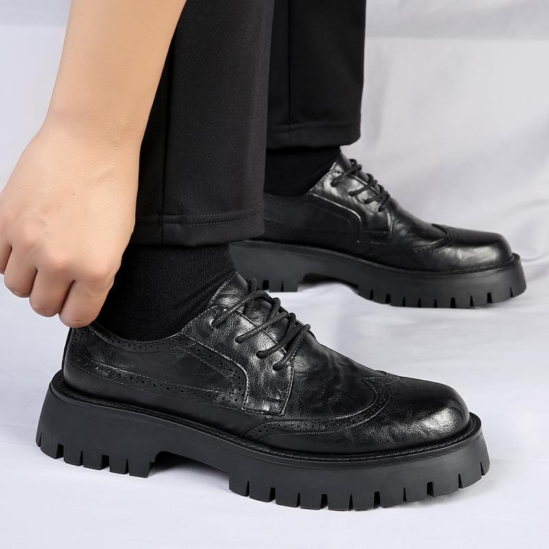 Fashion Mens Business Leather Shoes Round Head Thick Bottom Casual Shoes British Retro Youth Formal Oxford for Men Outdoor Shoes
