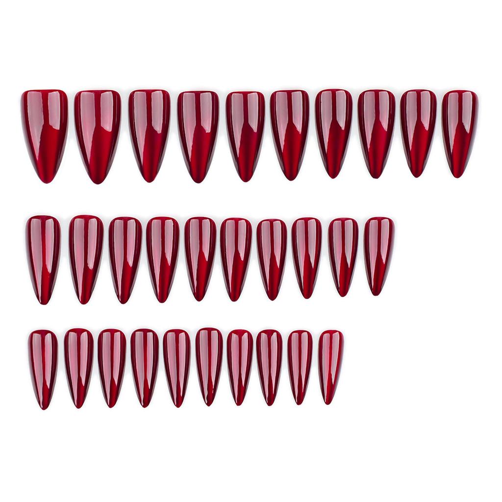 Red Cat Eye Almond Halloween Wearable False Nails - Solid Color Manicure (30-Pack)