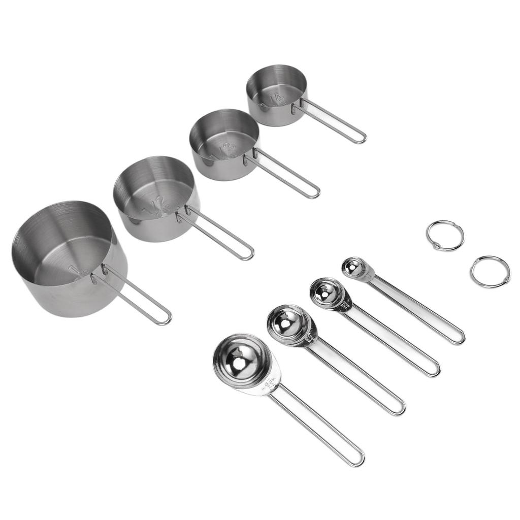 8Pcs Stainless Steel Measuring Cups and Spoons with Handles Stackable Kitchen Cooking Baking Measuring Cup Tools