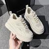 Fashion New Thick Bottom Heightening Women's Shoes Summer Mesh Breathable Beige Sneakers Casual Flat Bottom Casual Sports Board Shoes