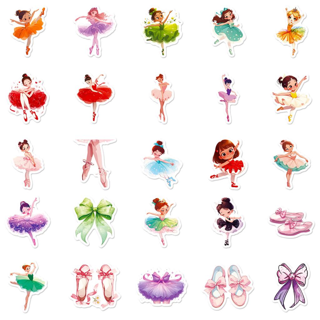 50PCS Ballet Dancing Girl Stickers, Cute Cartoon Decals for Luggage, Car & Decoration