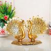 Metal Double Lovers Peacock Statue, Showpiece Figurine- Standard, Gold, 25 Cm, 16 Cm