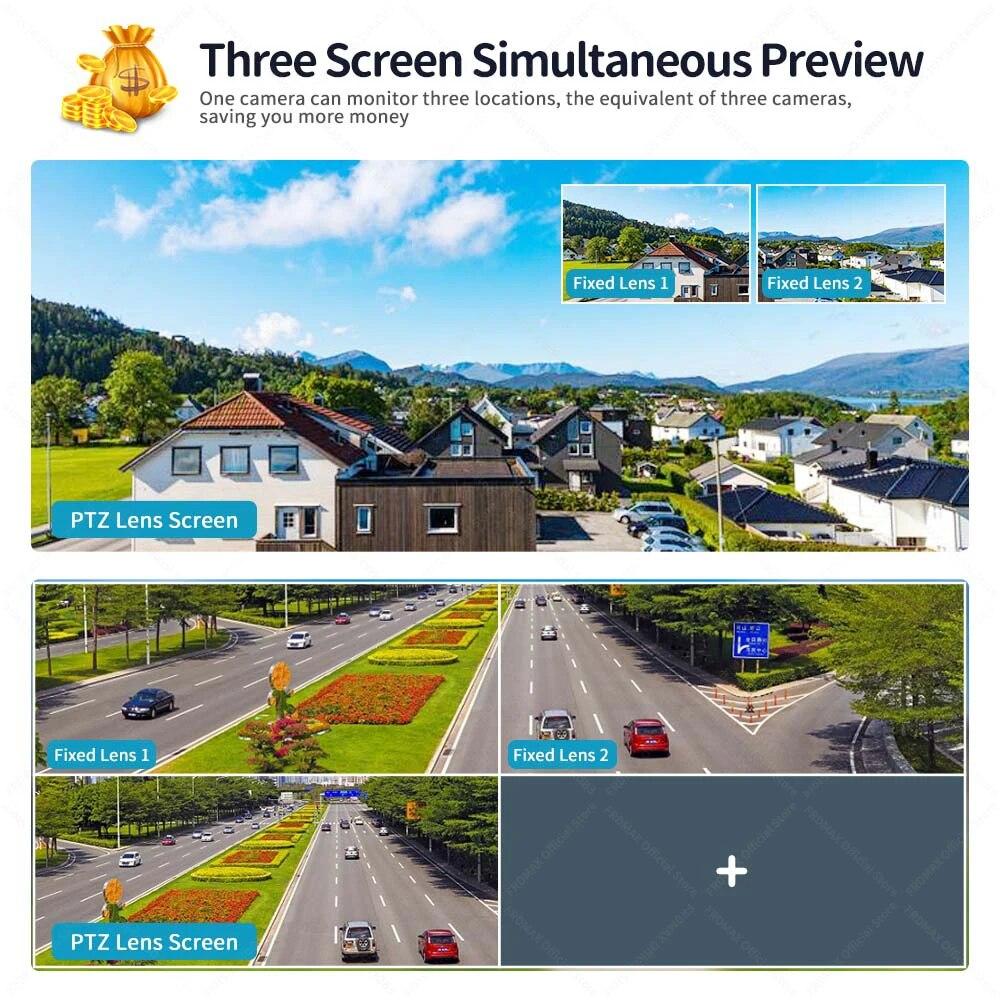 LS VISION EU 6K 12MP Wi-Fi IP 3 камера наружная три объектива панорамный вид PTZ IP-камера AI отслеживание безопасности защита видеонаблюдения видеонаблюдение