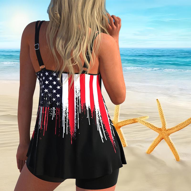 Women's Shoulder Strap Swimsuit with Floral Print Bikini Short Tank Top Swimsuit