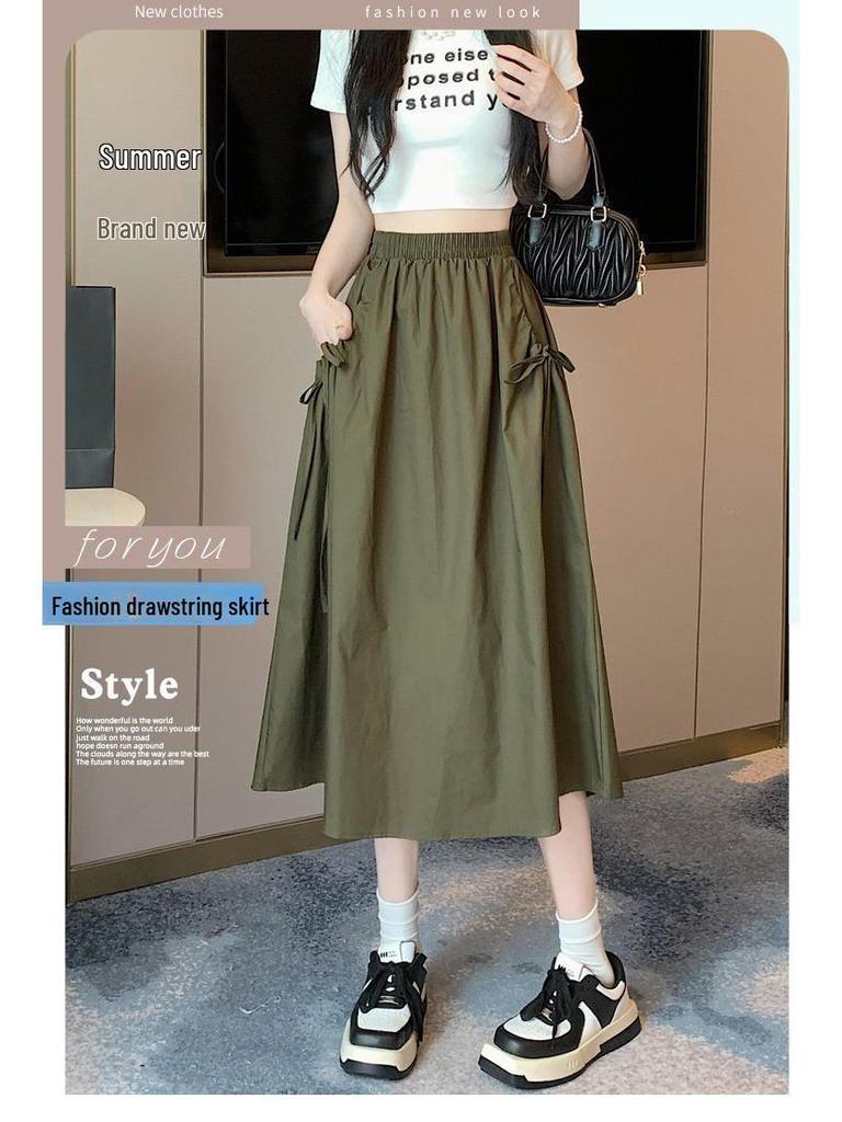 Summer 2025 Women's Drawstring High-Waist A-Line Workwear Skirt