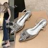 Fashion Elegant Low Heels Pumps for Women 2025 Spring Rhinestones Buckle Shallow Mouth Single Shoes Woman Pointed Toe Office Sandal Shoe