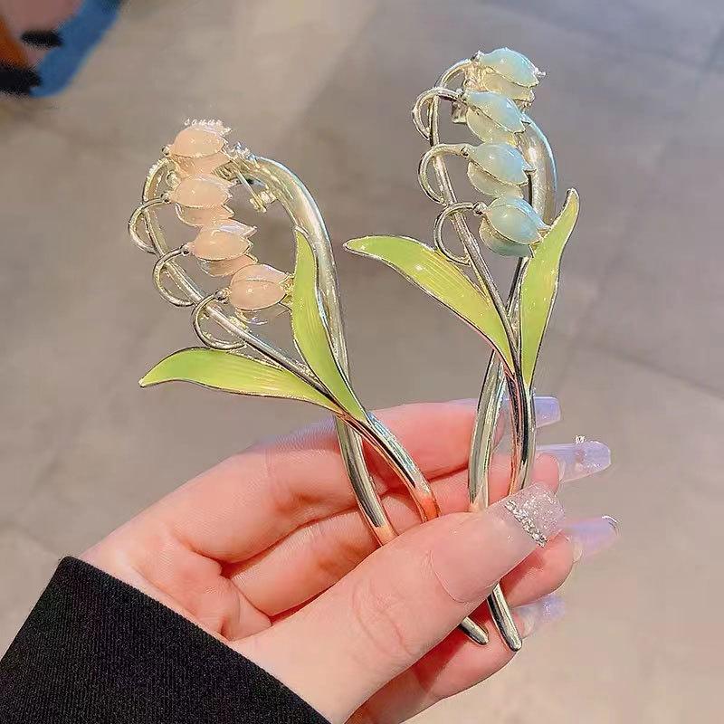 New Women Elegant Gold Lily of The Valley Geometric Crab Claw Hair Hairpin Clips Vintage Metal Headband Hair Accessories