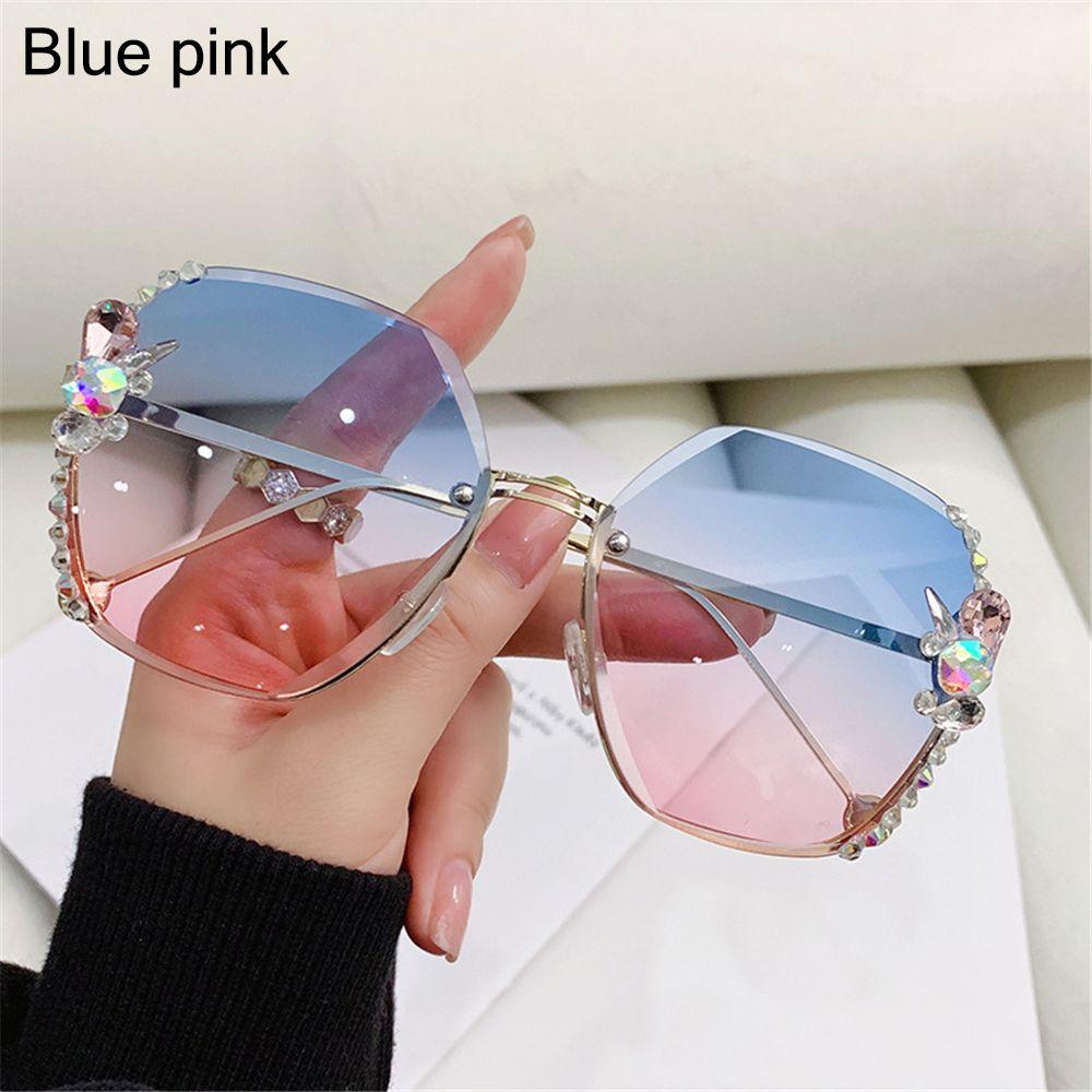 New Fashion Cutting Lens UV400 Rimless Sunglasses Gradient Rhinestone Sunglasses Women Sun Glasses