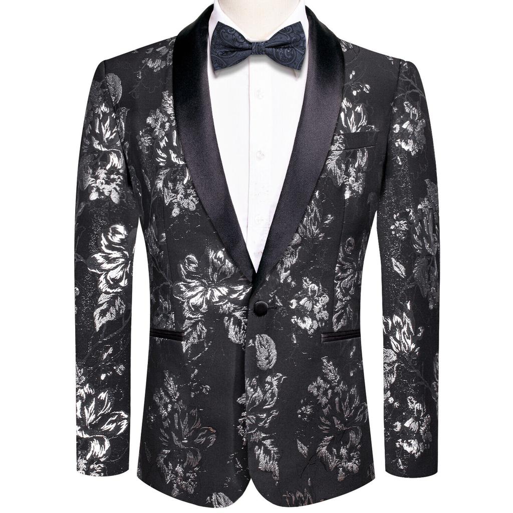 Mens Floral Tuxedo Dinner Jacket Regular Fit Shawl Lapel Paisley Prom Party Suit