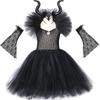 Girls Evil Tutu Dress Dark Cosplay Christmas Halloween Costume Kids Fancy