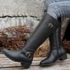 New Winter Women Boots Wide Width Chunky Heel Square Bucket Side Zipper Tall Boots