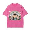 Vintage Washed Neutral Style T-Shirt Color Rainbow Ufo Graphic Printing High Quality Fabric Round Neck Loose Short Sleeves
