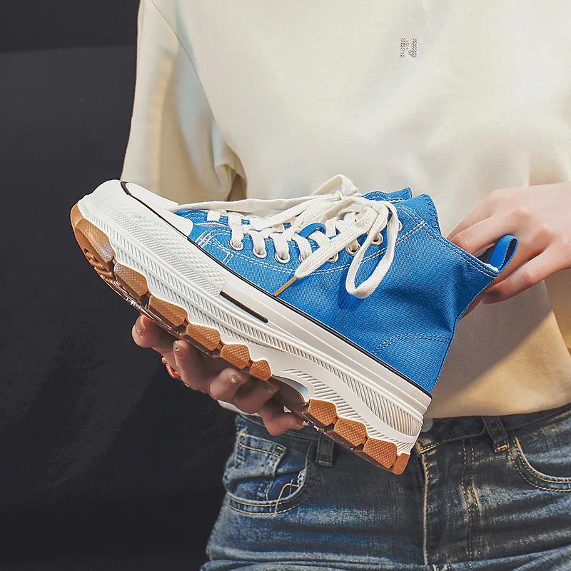 Canvas Thick Sole Raised Round Toe Casual Comfortable Breathable Rocking Shoes Fashionable and Versatile Sports Board Shoes