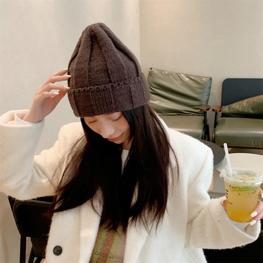 Do Not Pick People, Solid Color Knitted Hats for Men and Women, Thickened and Showing the Face, Small Cone Top Wool Hat, Bare Body Pullover Hat Tide