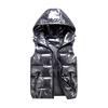 Men Cotton Vest Autumn Winter Hooded Sleeveless Zipper Placket Jacket with Pockets Solid Color Glossy Finish Down Quilted Vest Coat