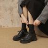 Lace-up Platform Small Leather Shoes Black Straps Women's Shoes College Round Head Single Shoes