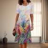Women's Fashion Graceful Colorful Graffiti Print Summer Spring Short Sleeve O-Neck Casual Dresses