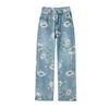 Women's Retro Floral Wide-Leg Printed Jeans - Summer 2024 Collection