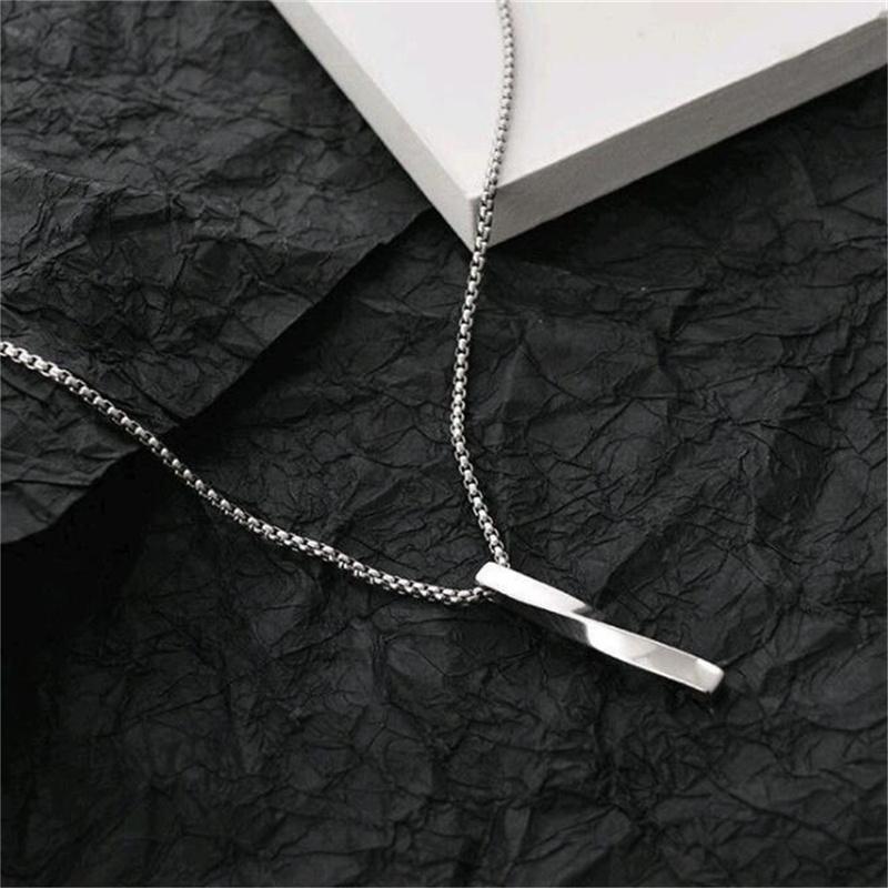 Rectangle Pendant Necklace Men Stainless Steel Chain Necklace Jewelry Gift