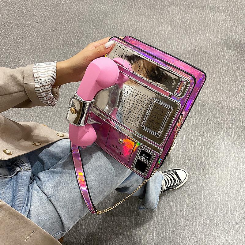 Girls Bag Personality Funny PU Bucket Telephone Chains Fashion Shoulder Bag Handbags Pures And Bags Crossbody Women Bag Korean