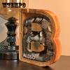 26 Letters English Piggy Bank Wooden Coin Money Saving Box Jar Coins Storage Box Desktop Ornament Home Decor Crafts Xmas Gift