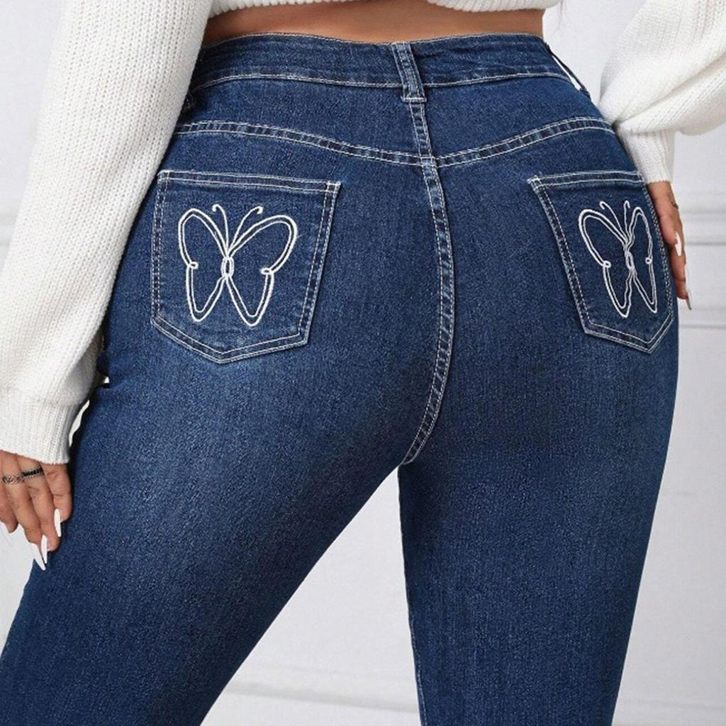 Girls Fashion Stretch High Waist Slim Slim Slim Pants New Back Pocket Embroidered Jeans