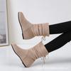 2025 Autumn New Korean Version Pleated Back Lace-up Suede Women's Boots Round Head Large Size Flat Bottom Inner Medium Boots Fashion