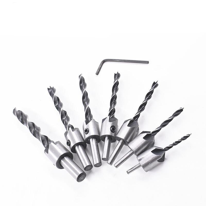 Adjustable 7-Piece Three-Pointed Woodworking Countersink Drill Set