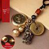 Pixiu Cinnabar Brass Keychain with Zodiac and Five Emperors Coins Pendant
