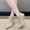 Fashion 2024 New Fashion All-match Short Boots Women's Spring and Autumn Pointed Toe Stiletto Comfortable Back Zipper Nude Color Boots