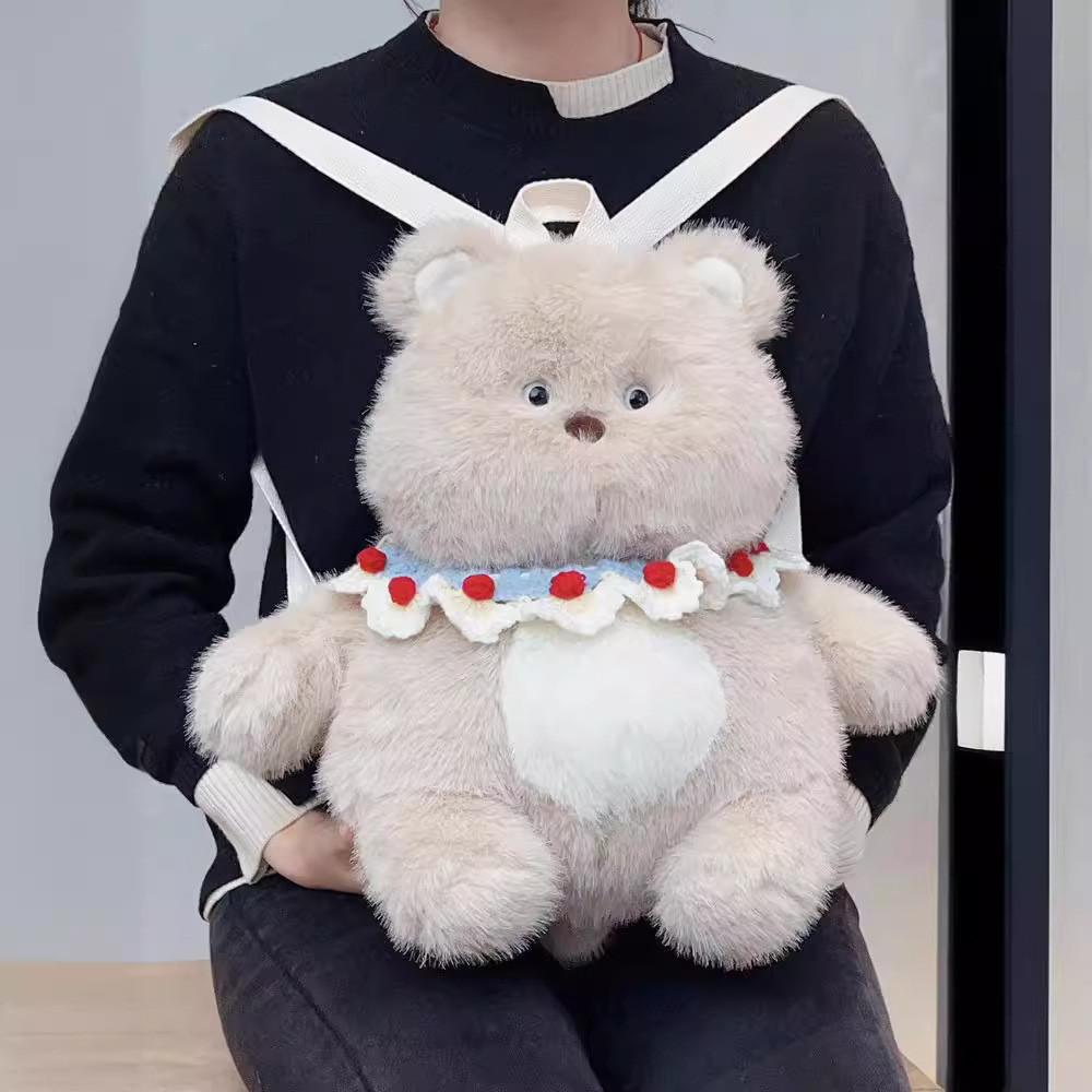 Rabbit With Bear Bib Plush Toy Backpack Stuffed Doll Cartoon Gift Decoration