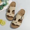 2024 New Fashion Versatile Solid Color Buckle Women's Slippers Open Toe Beach Comfortable Flat Heel Shallow Mouth Women's Shoes