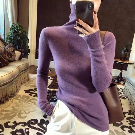 Sweater Turtleneck Long Sleeve Solid Color Bottom Tops High Elasticity