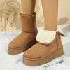 Fashion Winter New Cotton Boots Round Toe Suede Sleeve Platform Anti-Slip Wear-Resistant Flat Snow Boots