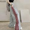 ZANZEA Women Casual Elastic Waist Loose Patchwork Long Pants