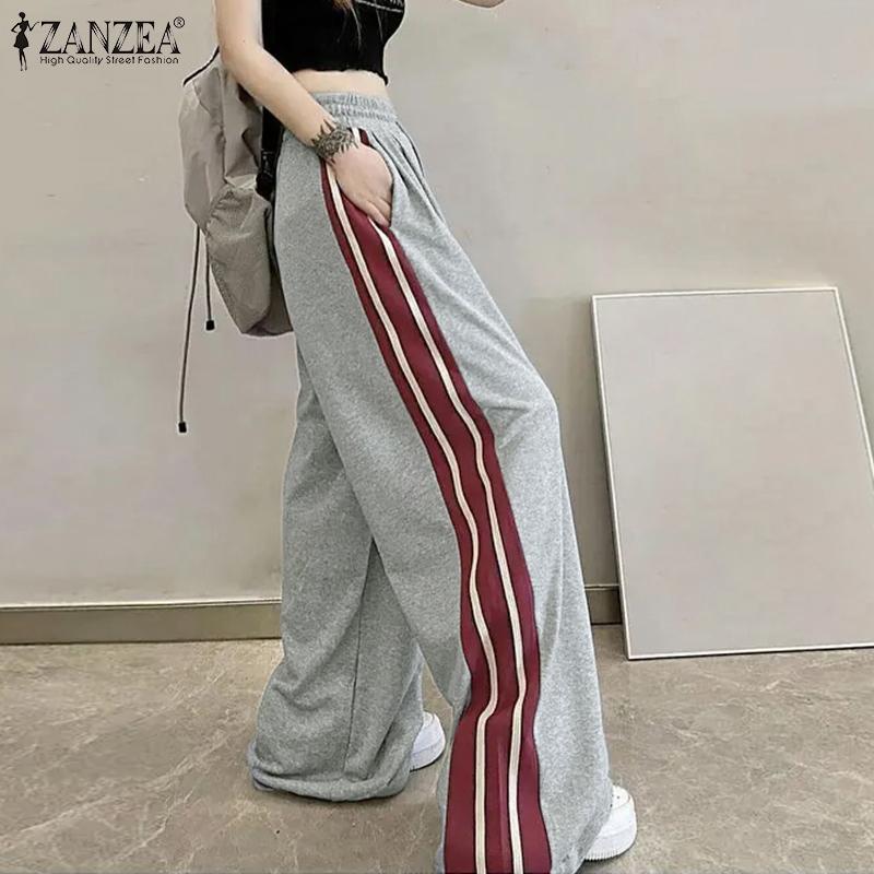 ZANZEA Women Casual Elastic Waist Loose Patchwork Long Pants