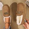 Chain Decor Thick Plush Flats Shoes for Women Winter Comfort Warm Casual Shoes Woman Solid Color Soft Sole Slip On Loafers
